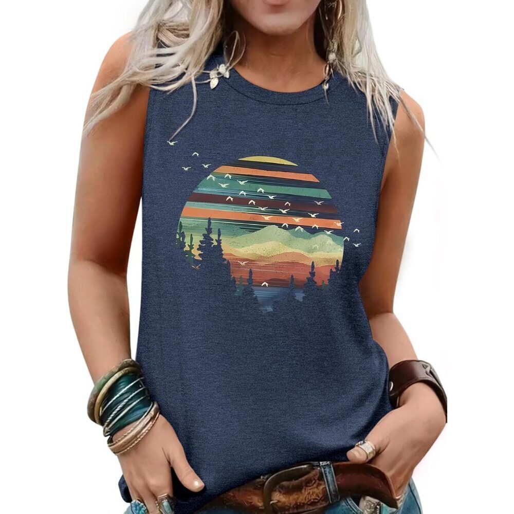 Sleeveless Tank Top Women Summer Casual Graphic Blouse Oufits X-Large